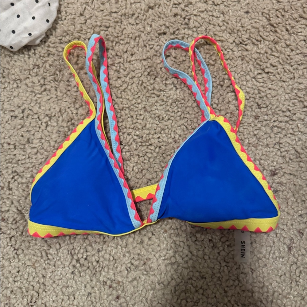 SHEIN Blue and Yellow Bikini Top